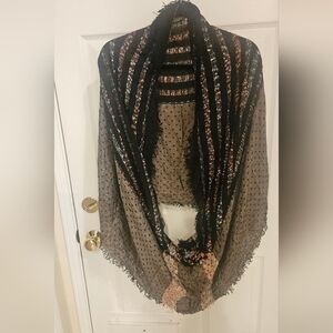 Black and Multicolor Patterned Infinity Scarf